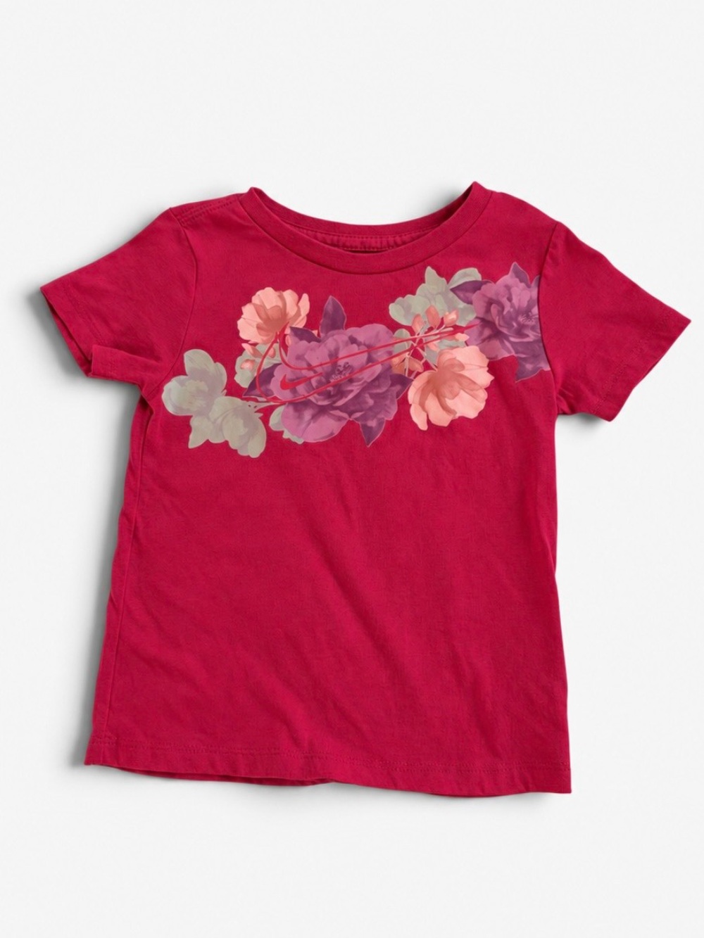 Nike Girls 4T Pink Floral Swoosh Graphic T-Shirt